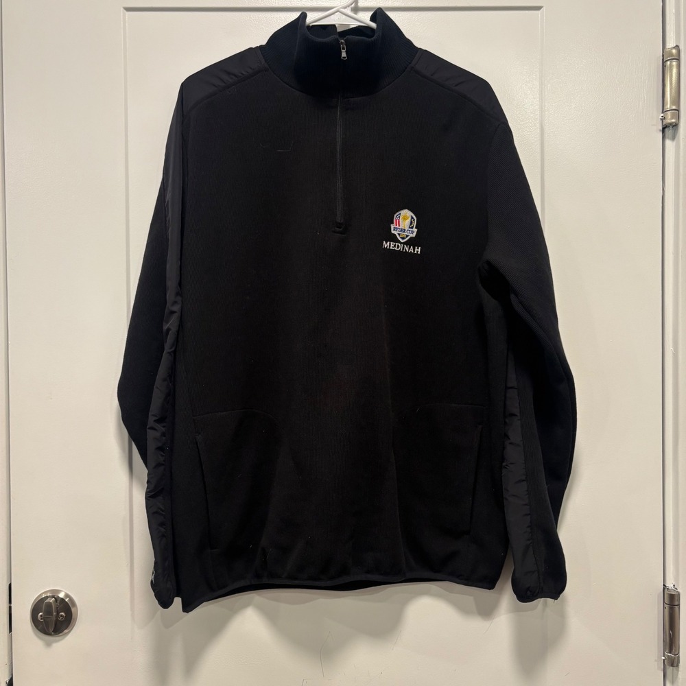 Antigua 2012 Ryder Cup Medinah Mens Large 1/4 Zip Pullover Jacket Black Golf